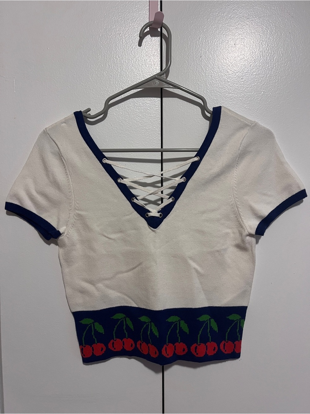 Urban Outfitters Cherry Lace Up Crop Top NWT Size M $55